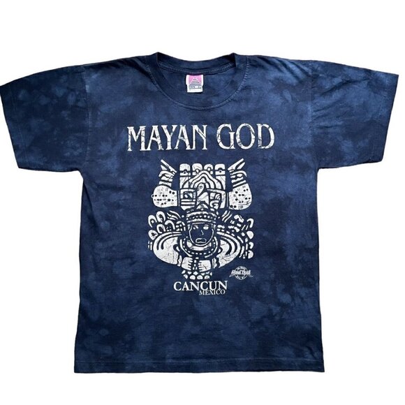 Mayan God Cancun Mexico Dan Eli Hand Dyed Short Sleeve Navy T Unisex Men’s S - Picture 1 of 8